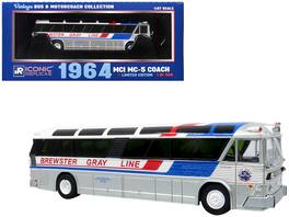 1964 MCI MC-5A Coach Bus Silver with Blue & Red "Vintage Bus & Motorcoach Collection" 1/87 (HO) Model by Iconic Replicas