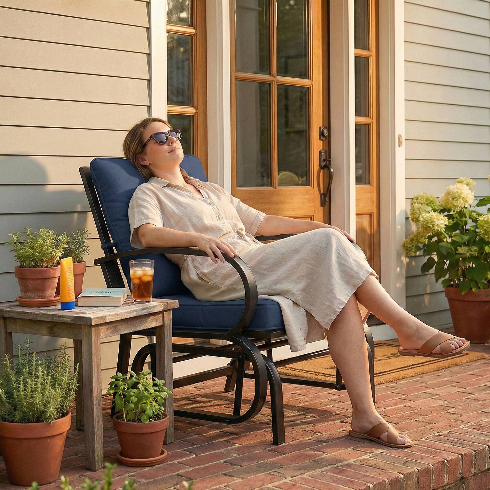 Alt View 8. Outsunny - Glider, Outdoor Glider Chair with Cushions, Steel Frame, Curved Armrests - Blue.