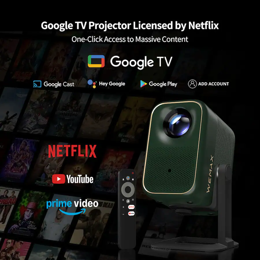 WEMAX Google TV Projector, Official Netflix, 320ISO HDR10