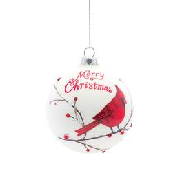 Melrose - Set of 8 Glass Ball Christmas Ornaments with Cardinals 4.75" - White