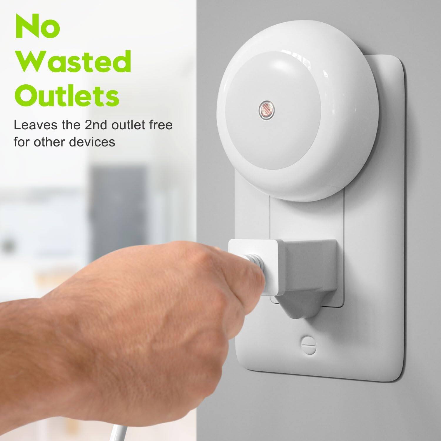 No Wasted Outlets  
Leaves the 2nd outlet free for other devices