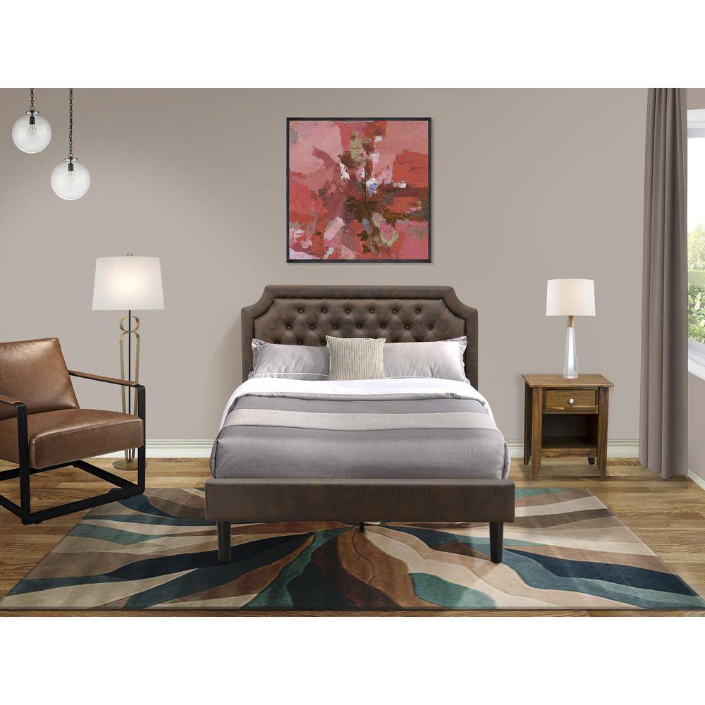 Alt View 4. East West Furniture - GB25F-1GA08 2-Pc Full Size Bed Set with Platform Bed and an Antique Walnut Night Stand - Dark Brown Faux Leather and - Black Textured.