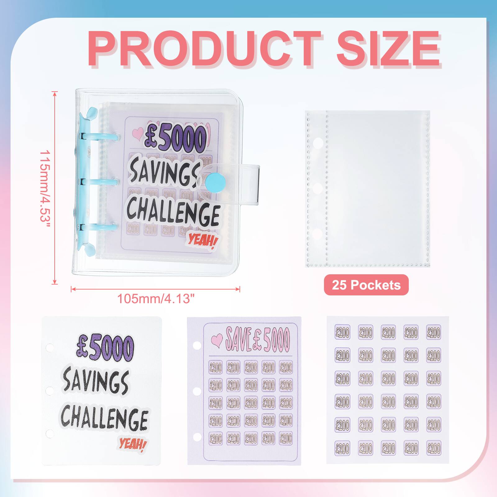 PRODUCT SIZE 115mm/4.53" & 5000 SAVINGS CHALLENGE YEAH! 105mm/4.13" 25 Pockets & 5000 SAVINGS CHALLENGE YEAH! SAVE 5000 20 2200 5200 EO 2 1800 2200 2200 2201 2 2200 20 200 50 800 E200 D 2 800 O0 200 20 2000 800 200 2200 2200 2:00 2200 2200 2200 E200 2200 2200 2200 2200 2100 2200 2200 2200 2200 2200 4200 2200 2200