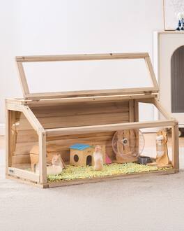 VEVOR - Wooden Hamster Cage, 270° Viewing Hamster Habitat, 32 x 16 x 16 in, Dwarf Hamster Cages with Openable Top