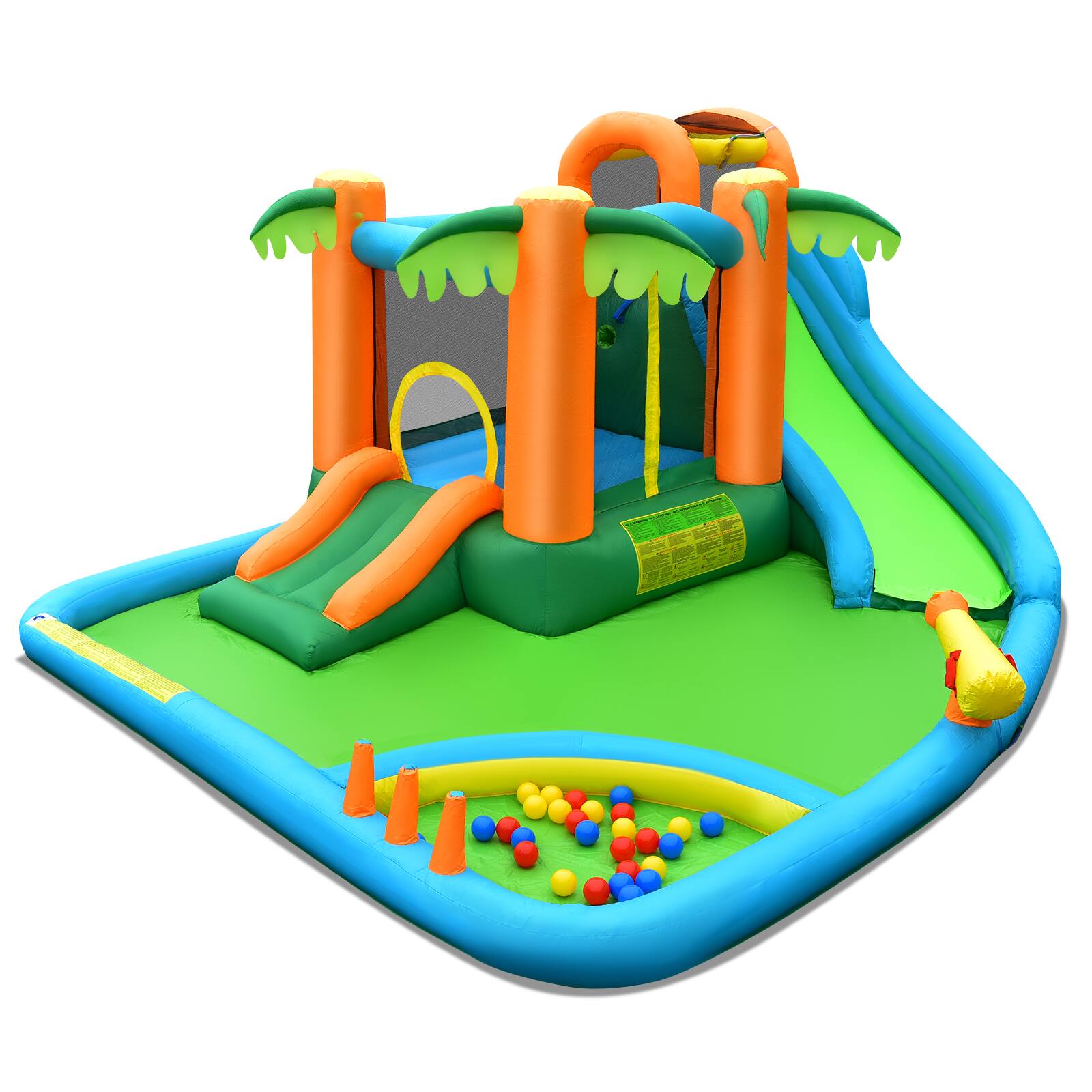 Back. SlickBlue - Outdoor Inflatable Water Slide Park with Upgraded Handrail, No Blower - Multicolor.