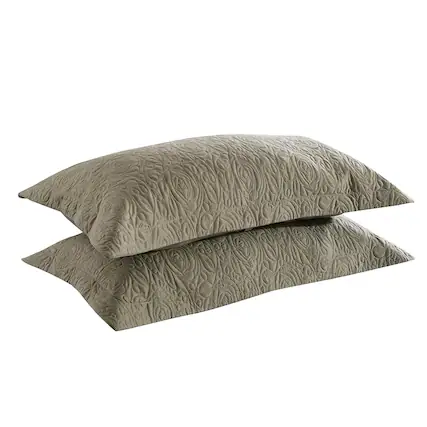 Front. MarCielo - 2-Pack Embroidered Solid Color Pillow Shams Polyester - Sage.