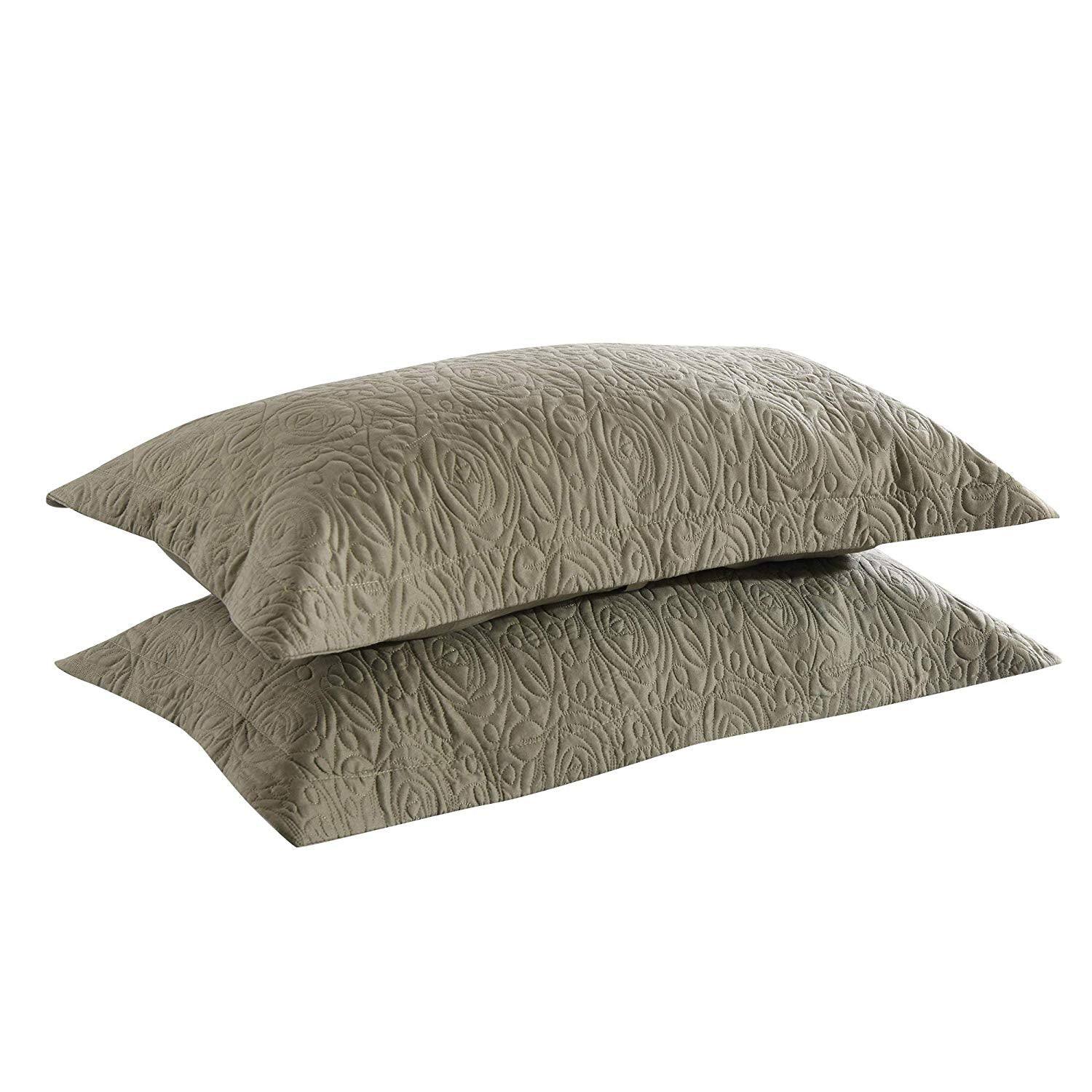 Front. MarCielo - 2-Pack Embroidered Solid Color Pillow Shams Polyester - Sage.