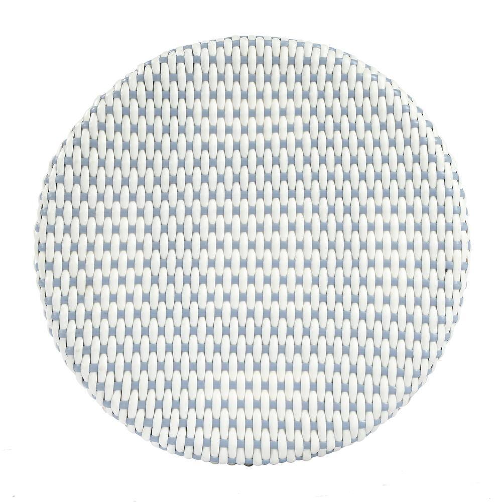 Back. Butler Specialty - Tobias Round Rattan 30" Bar Stool, White and Sky Blue Dot - White And Sky Blue Dot.