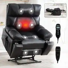 Ropilly - Faux Leather Power Lift Recliner Dual Motor Infinite Position Lift Chair - Black