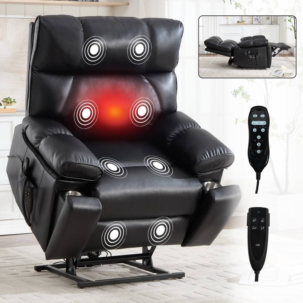 Ropilly - Faux Leather Power Lift Recliner Dual Motor Infinite Position Lift Chair - Black