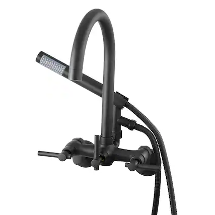 Front. VEVOR - Clawfoot Tub Faucet,Wall-Mounted Bathtub Faucet with Handheld Shower, Vintage Matte Black Clawfoot Tub Filler Shower Kit - Matte Black.