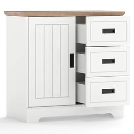 Costway - Farmhouse Sideboard Buffet Cabinet with Sliding Doors 3 Drawers Adjustable Shelf - White