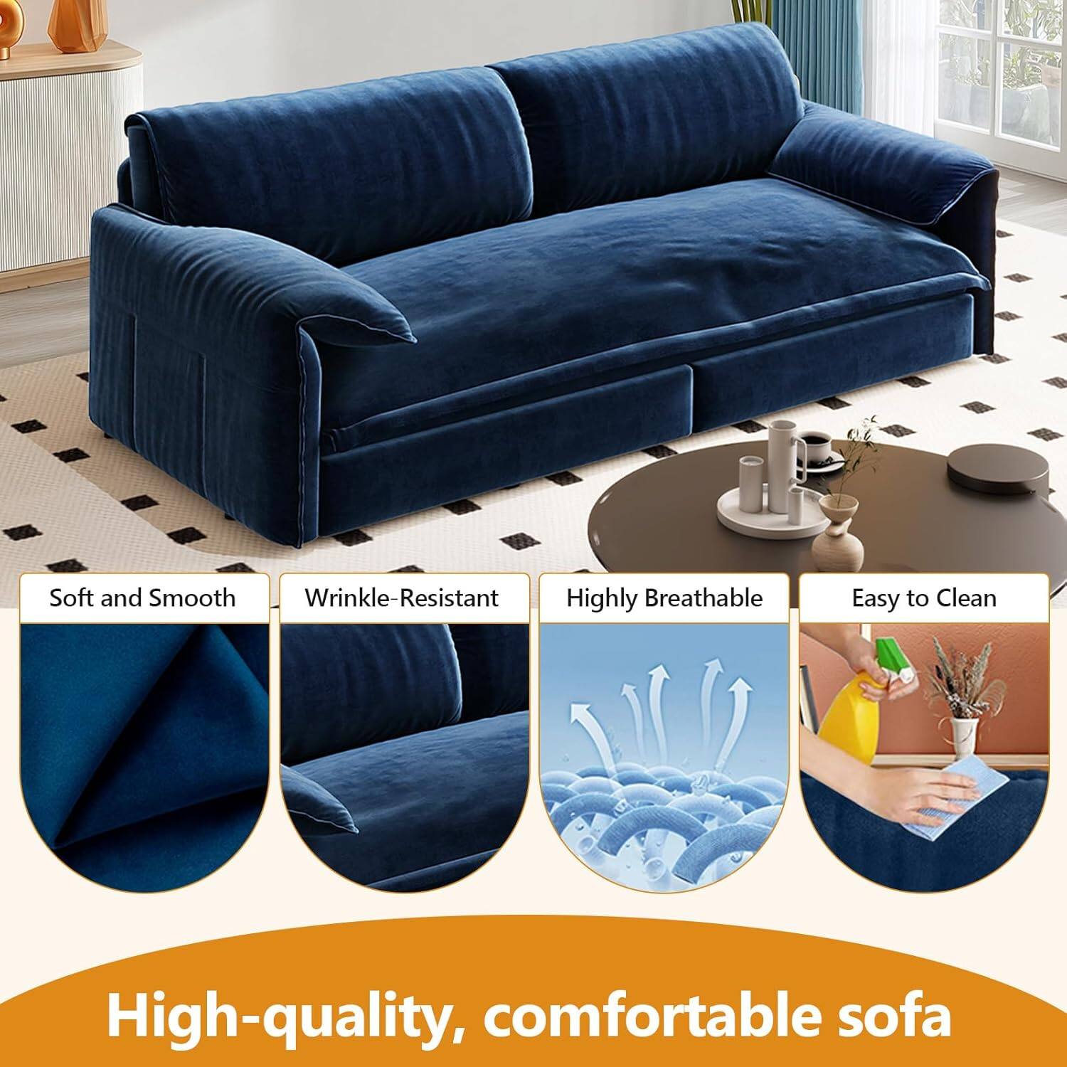 Soft and Smooth  
Wrinkle-Resistant  
Highly Breathable  
Easy to Clean  

High-quality, comfortable sofa
