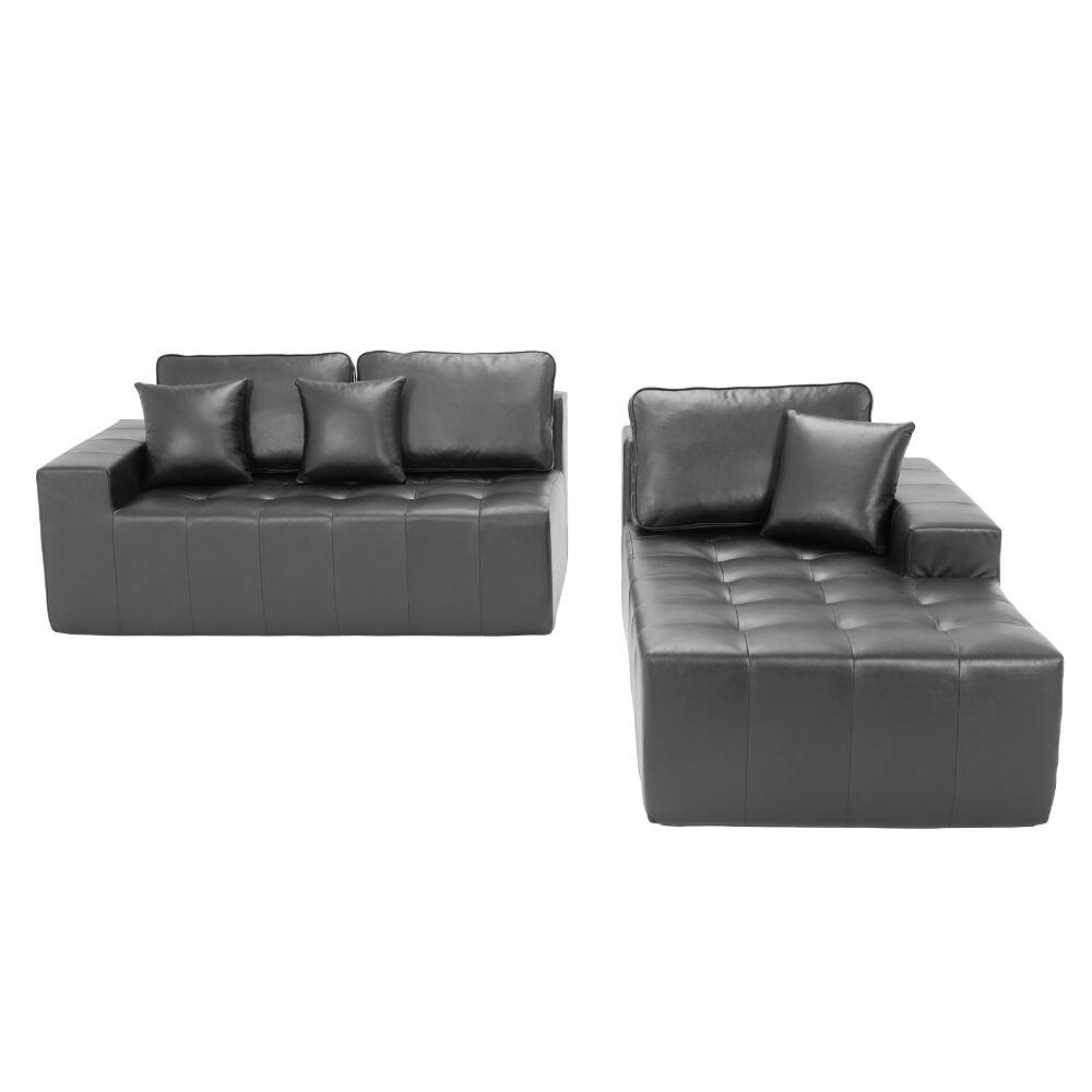 Alt View 4. Loheer - Loheer Faux Leather Sofa L-Shaped Sectional Corner Chaise Couch Black - Black.
