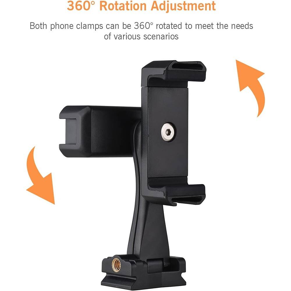 360° Rotation Adjustment

Both phone clamps can be 360° rotated to meet the needs of various scenarios