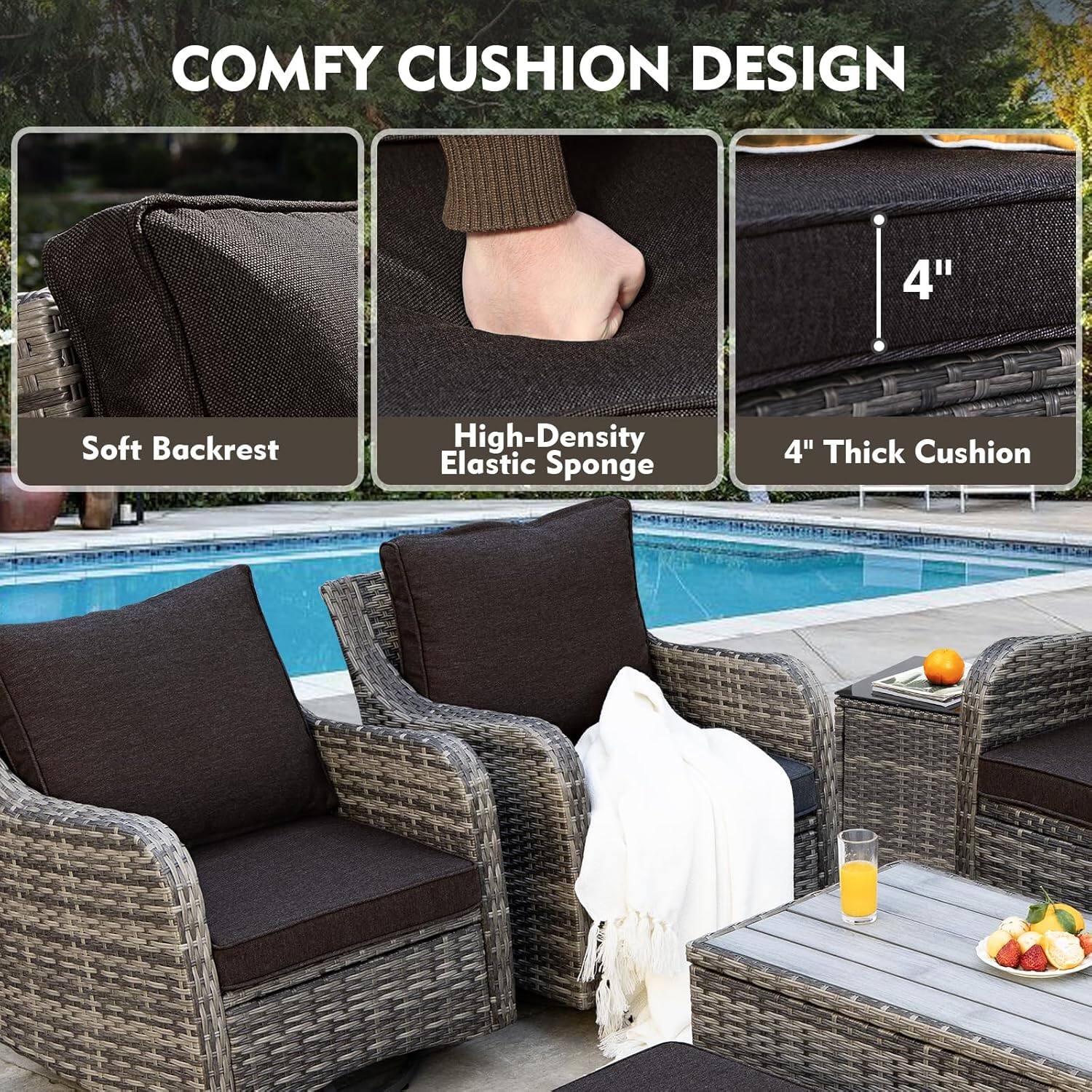 COMFY CUSHION DESIGN  
4" Soft Backrest  
High-Density Elastic Sponge  
4" Thick Cushion