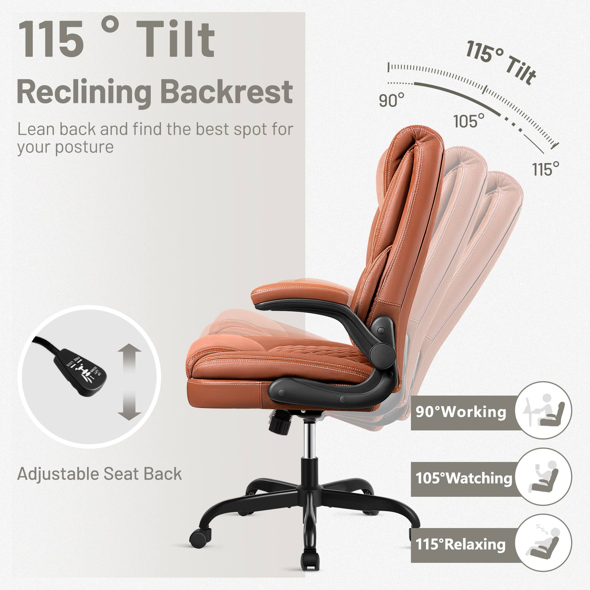 KERDOM PU Leather Ergonomic Office Chair, Home Desk Chair with Flip up ...