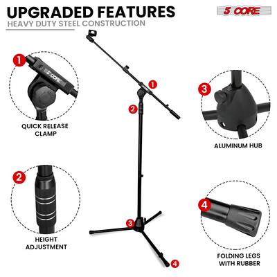 Mophead 66 Professional Metal Telescoping Boom Mic Stand – Height Adjustable, Wide Base