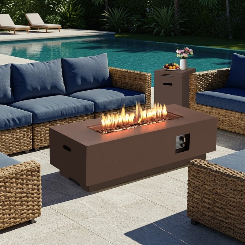 U-HOMY - Rectangle Propane Fire Pit Table – Outdoor Heater for Patio, Backyard & Deck - Brown