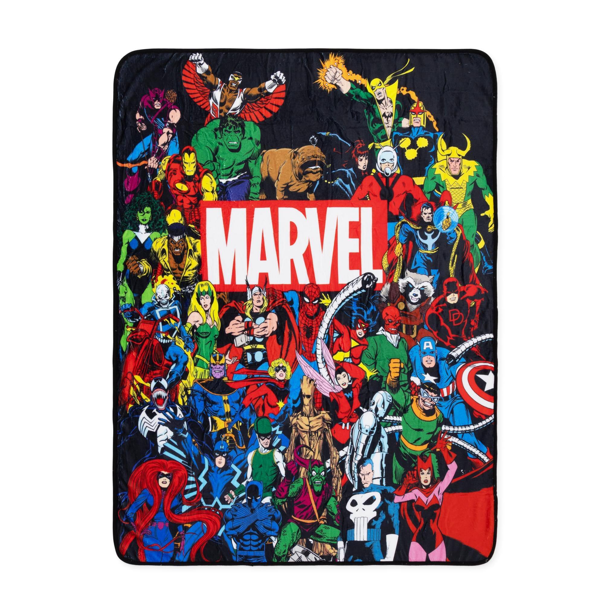 Front. Surreal Entertainment - Marvel Comics Superheroes Fleece Throw Blanket | 45 x 60 Inches - Red.