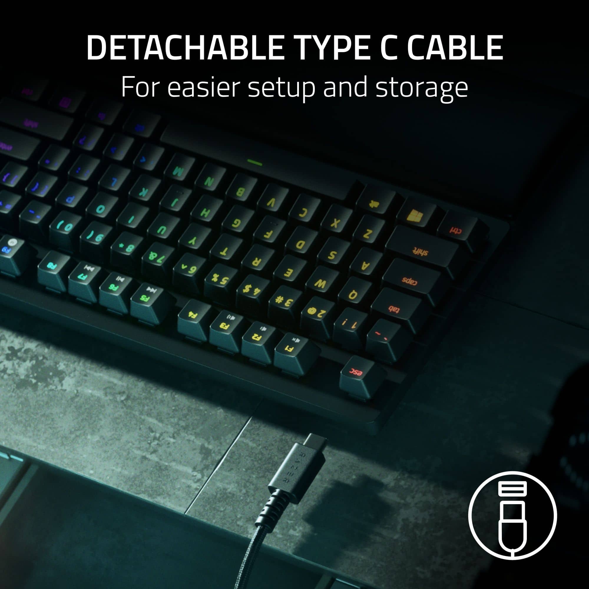 DETACHABLE TYPE C CABLE - For easier setup and storage.