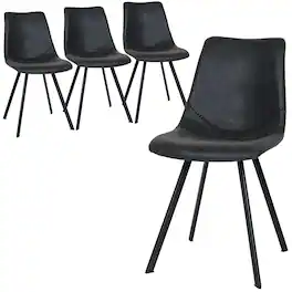 LeisureMod - Markley 4-PCS Mid-Century Modern Leather Upholstered Desk Chair for Kitchen, Dining & Office - Charcoal Black