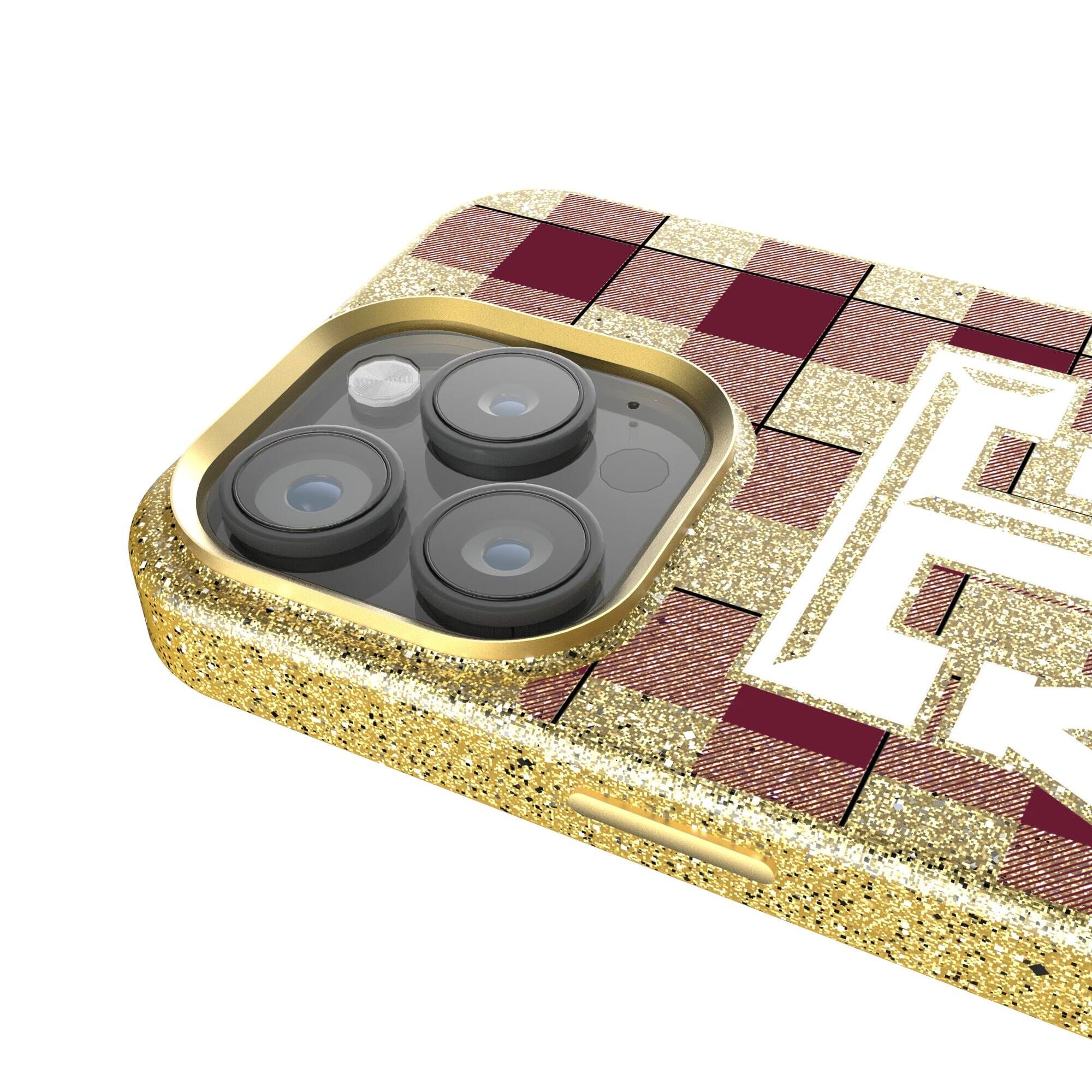 Alt View 3. Keyscaper - Texas A&M Aggies Plaid Bling iPhone Case - 15 Plus - Gold.