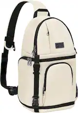 Front. mosiso - Camera Sling Bag Shockproof Photography Camera Backpack with Tripod Holder & Removable Modular Inserts - Beige.