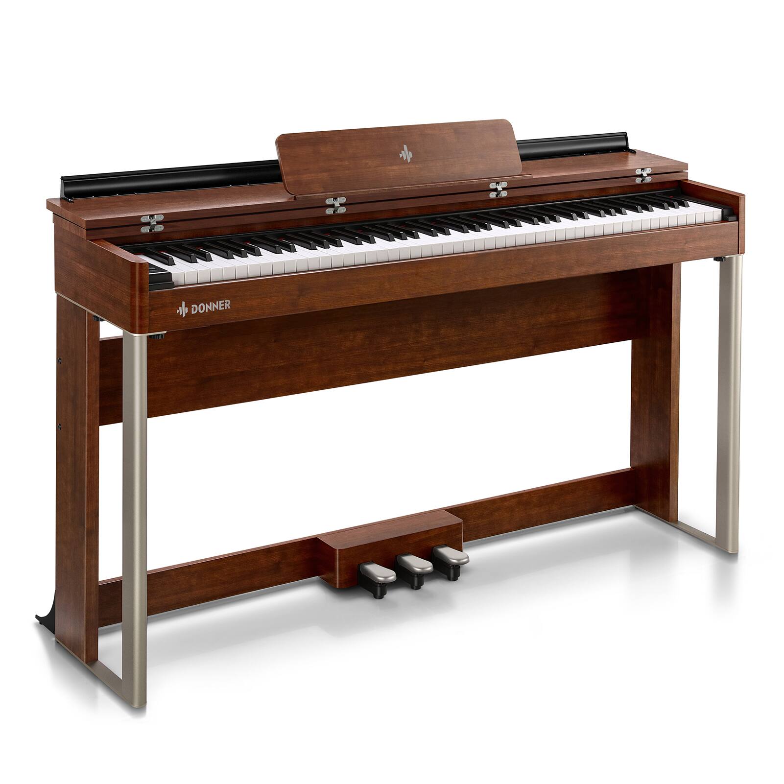 Angle. Donner music - Donner DDP-200 Wooden Dynamic Hammer Action 88 Key Weighted Upright Digital Piano - Mahogany.