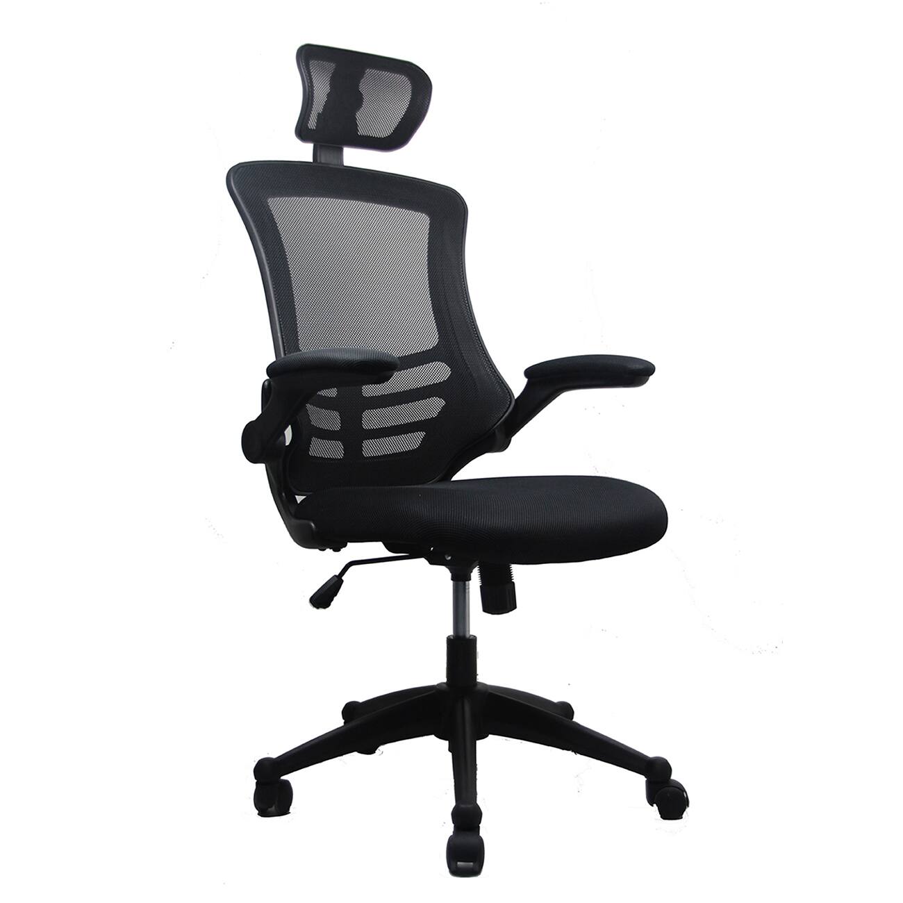 Left. Forest'nSky - Techni Mobili High-Back Mesh Executive Office Chair with Headrest & Flip-Up Arms, Black - Black.