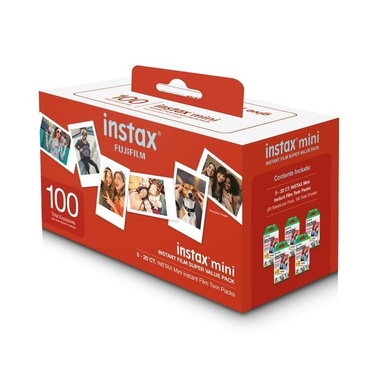 100 INSTAX FUJIFILM instax mini SUPER VALUE PACK FILM SUPER INSTANT  
Include:  
Contents:  
- 5 - 20 CT. INSTAX Mini Instant Film Twin Packs  
- 100 Sheets Total  
- 100 Exposures Total  

INSTAX Packs  
- 20 Sheets per Pack  
- 100 Total Exposures  

INSTANT Film Twin Packs