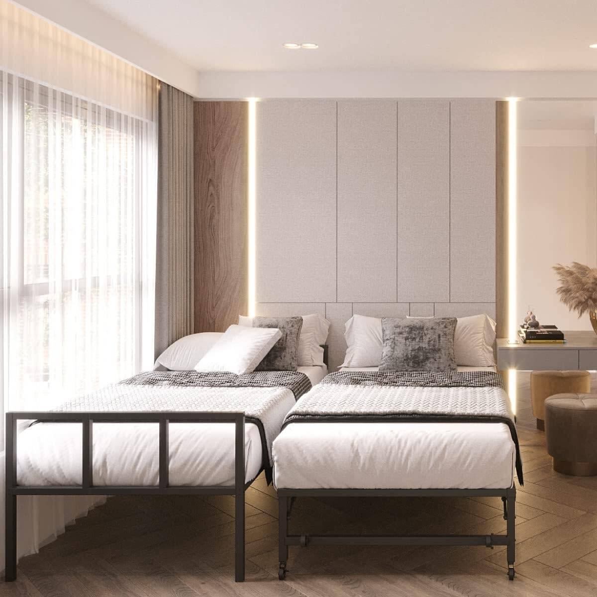 Angle. Hivvago - Hivvago Twin Heavy Duty Metal Daybed Frame with Roll-Out Pop-Up Trundle Bed Frame - Black.