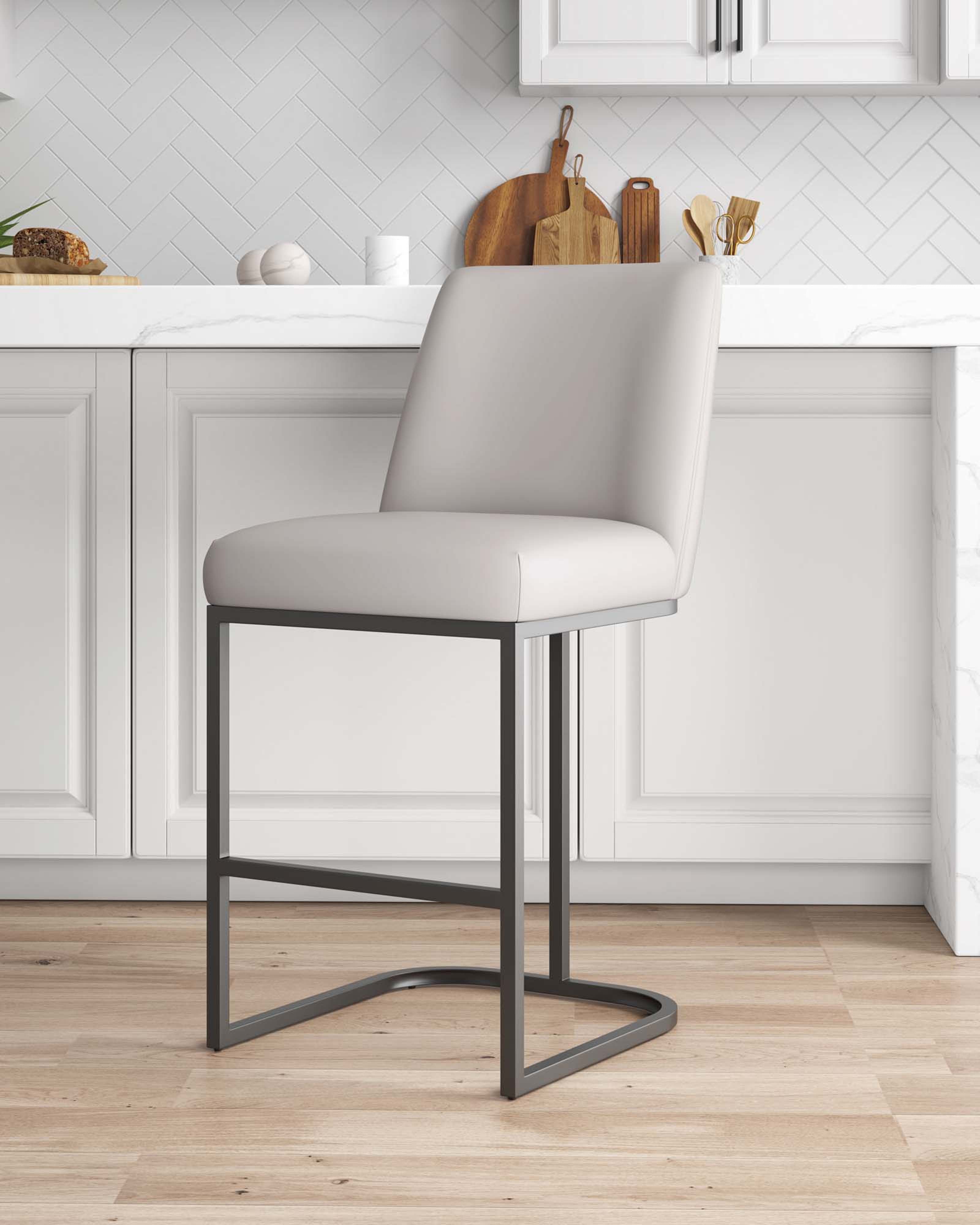 Angle. Manhattan Comfort - Serena Modern Metal Upholstered Counter Stool - Light Gray.