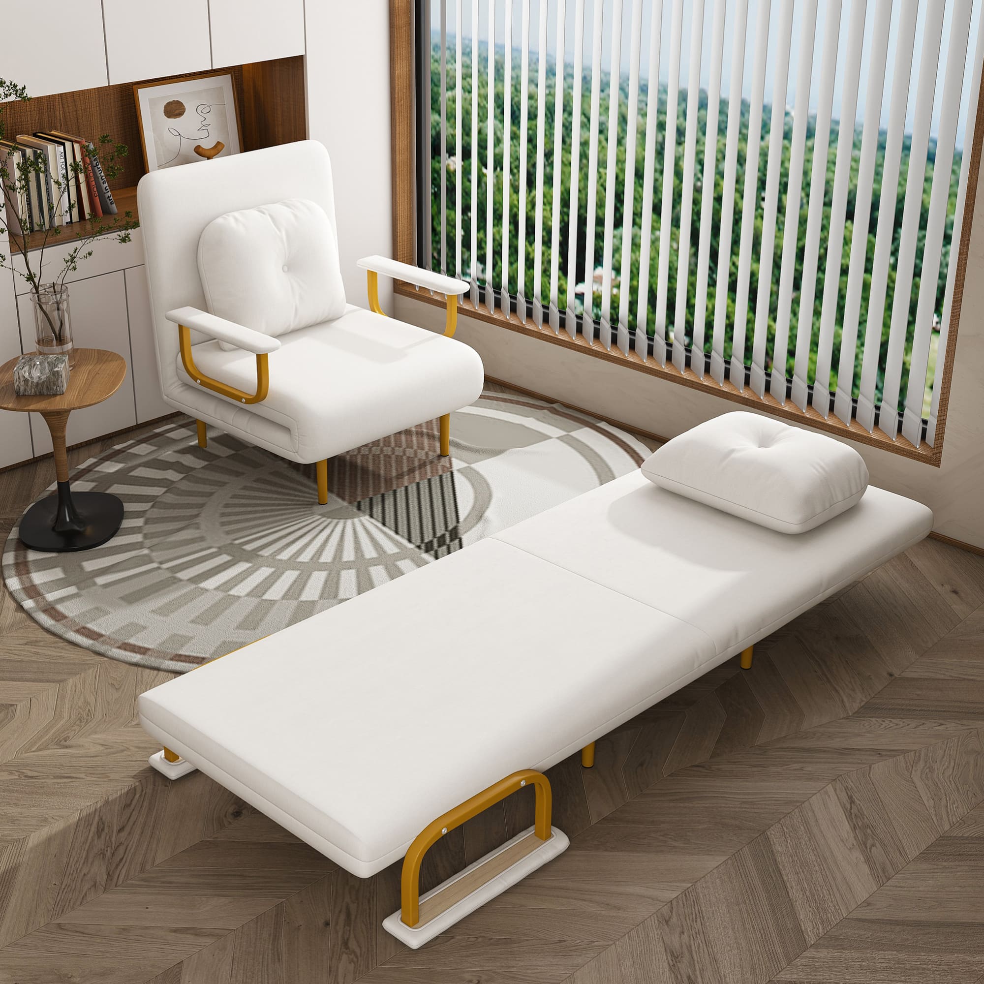 GOODSILO - Convertible Sofa Bed with Adjustable Backrest and Storage - Space-Saving Sleeper Solution for Compact Living Spaces - White