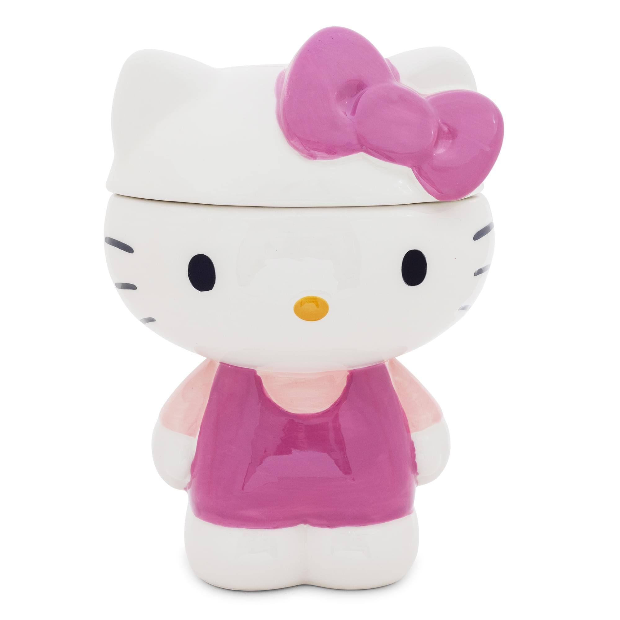 Front. Silver Buffalo - Sanrio Hello Kitty Pink Outfit 10-Inch Sculpted Ceramic Snack Jar - White.