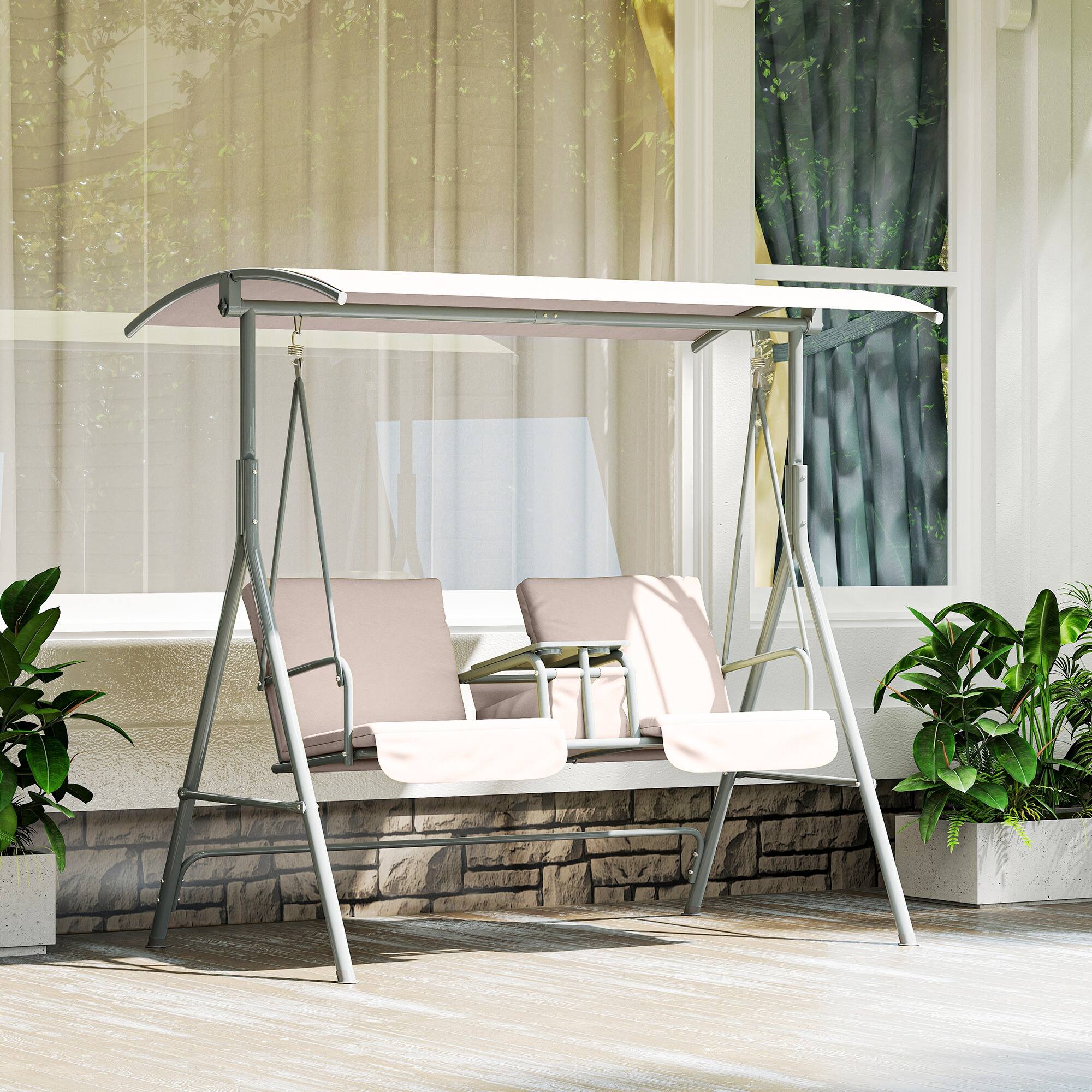 Angle. Outsunny - Outsunny 2 Person Porch Swing with Stand Outdoor Swing with Canopy.