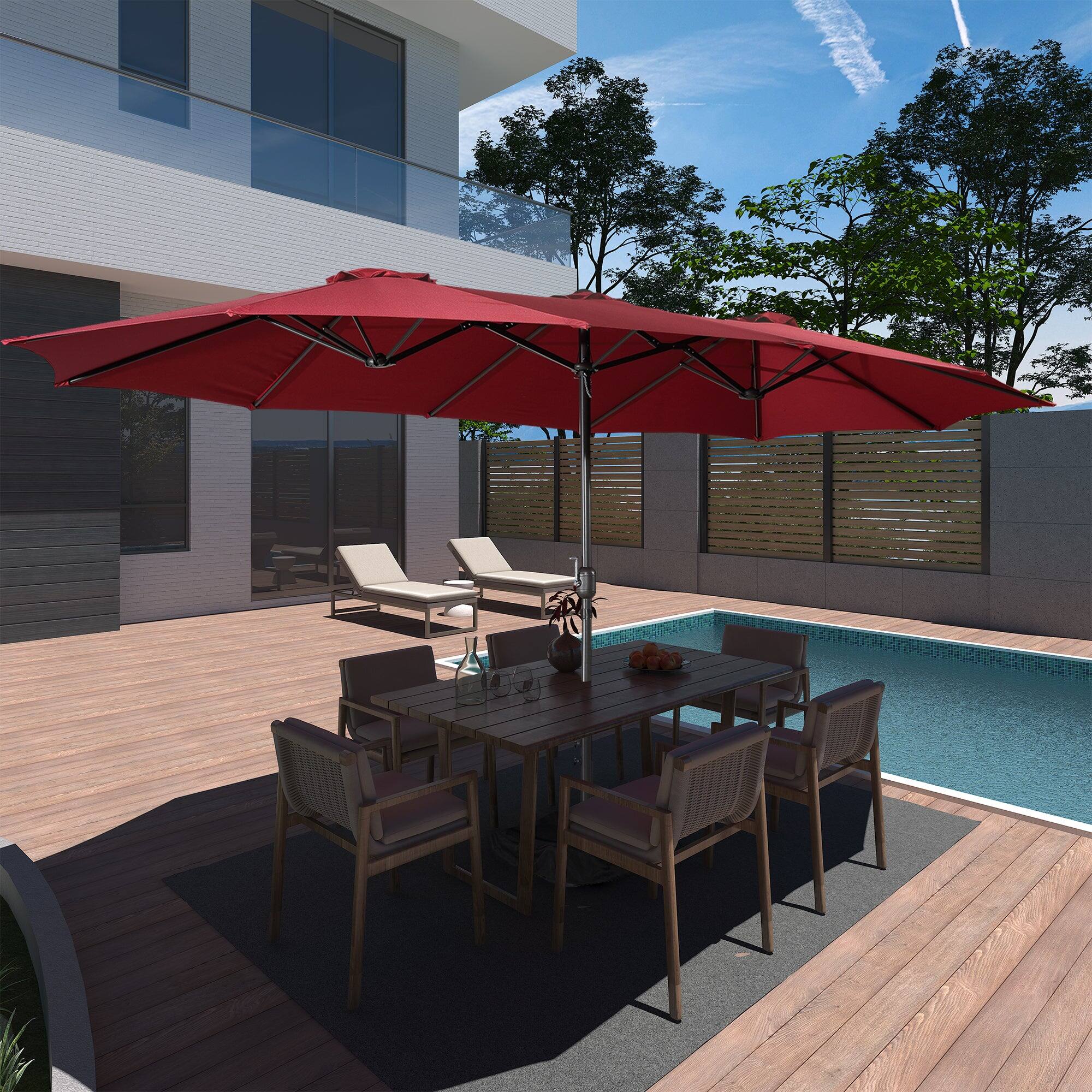 Alt View 1. Boyel Living - 15 FT Extra Large Double Sided Patio Market Umbrella with Base Fade Resistant UV Resistant - Red.
