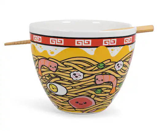 Front. Toynk - Sunken Noodles Japanese Dinnerware Set | 16-Ounce Ramen Bowl and Chopsticks - White.