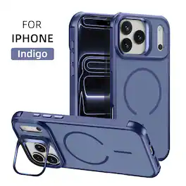 Dteck - Rugged Case for Apple iPhone 17 Pro Max with Built-in Camera Stand, Skin-Feel Matte Magnetic Shockproof Protective Cover - Blue
