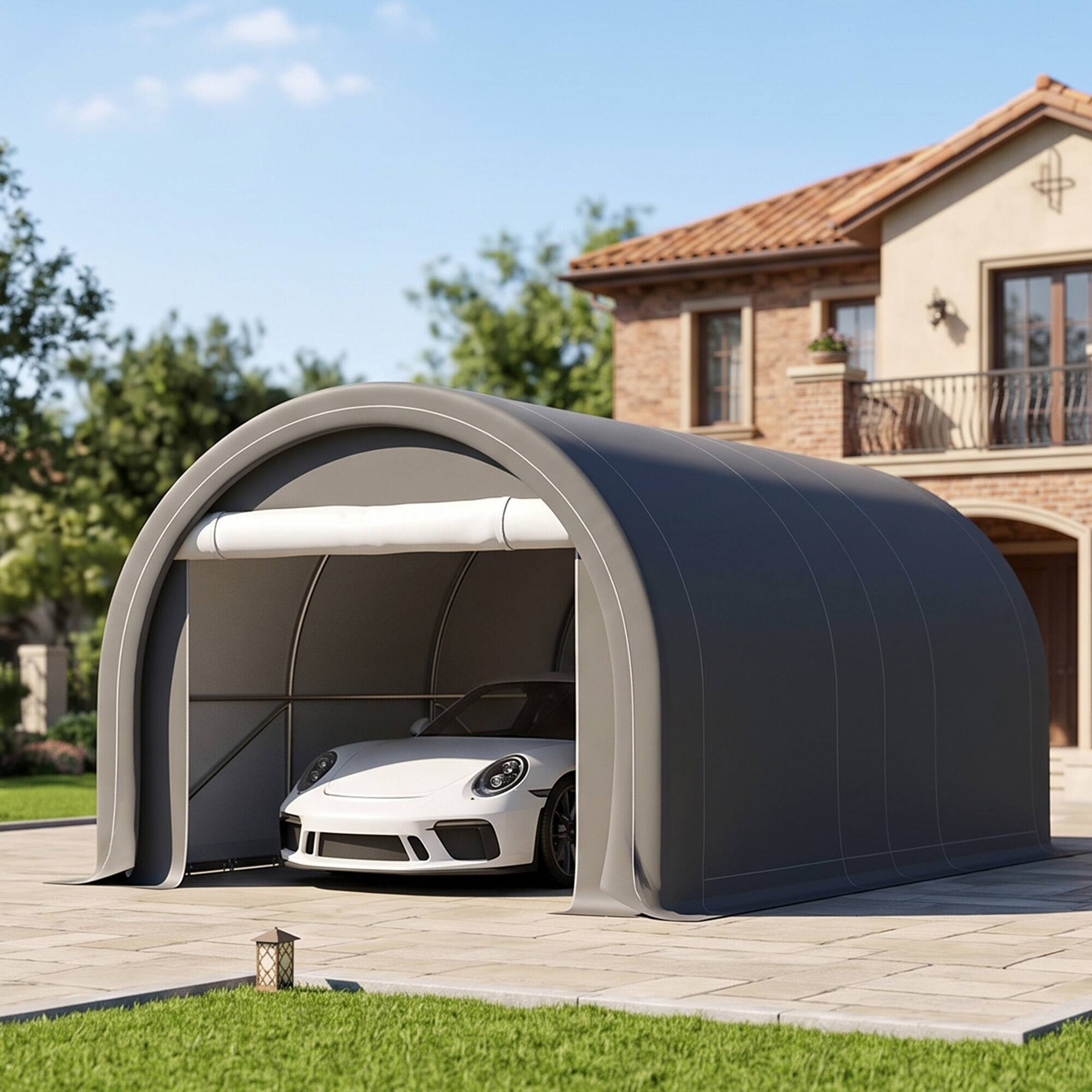 Alt View 8. Outsunny - x 16' Carport, Heavy Duty Portable Garage Storage Tent with Large Zippered Door - Grey.