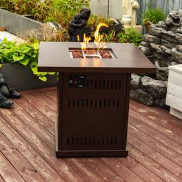 Lirago - 28" Outdoor Fire Pit Table 50000 BTU Propane Fire Pit Square Steel Table Top Fire Pit for Patio Deck Garden - Brown