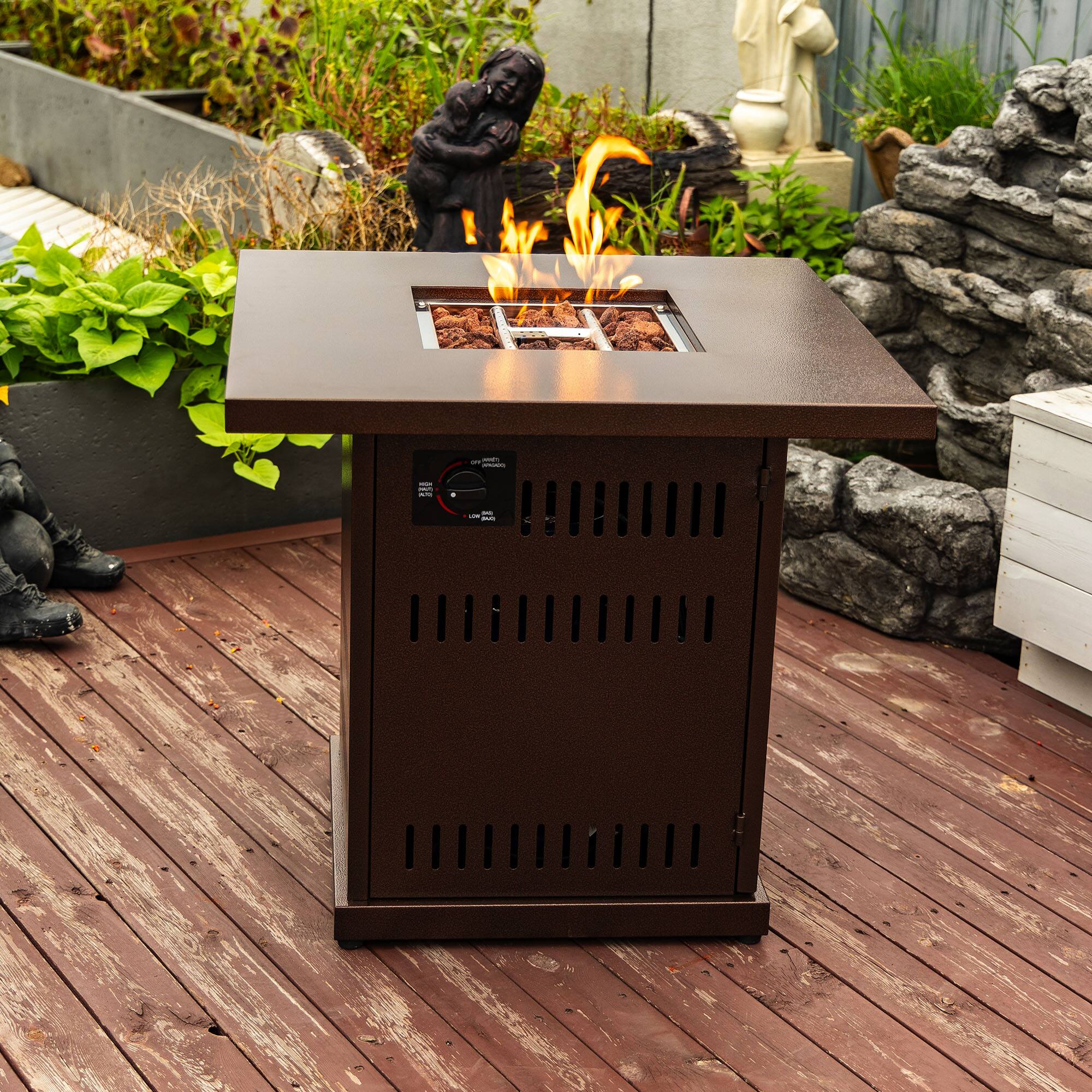 Front. APRILSOUL - 28 inch Propane Gas Fire Pit Table 50000 BTU Square Steel Fire Pit for Outside Patio Deck Garden Courtyard Brown - Brown.