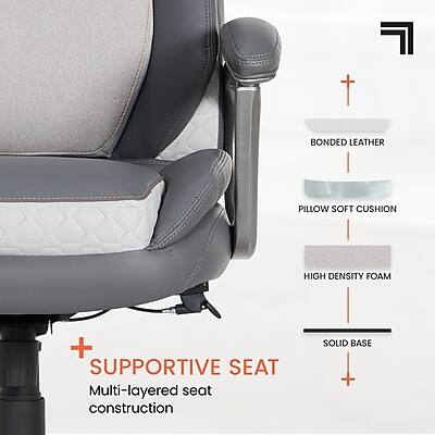 BONDED LEATHER  
PILLOW SOFT CUSHION  
HIGH DENSITY FOAM  
SUPPORTIVE SEAT  
Multi-layered seat construction  
SOLID BASE