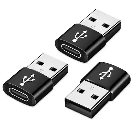 Front. Qixxronics - 3Pack USB to USB C Adapter, USBC Female to USB A Male Adapter, Type C Converter Charger for iPhone, iPad, Samsung Galaxy - Black.