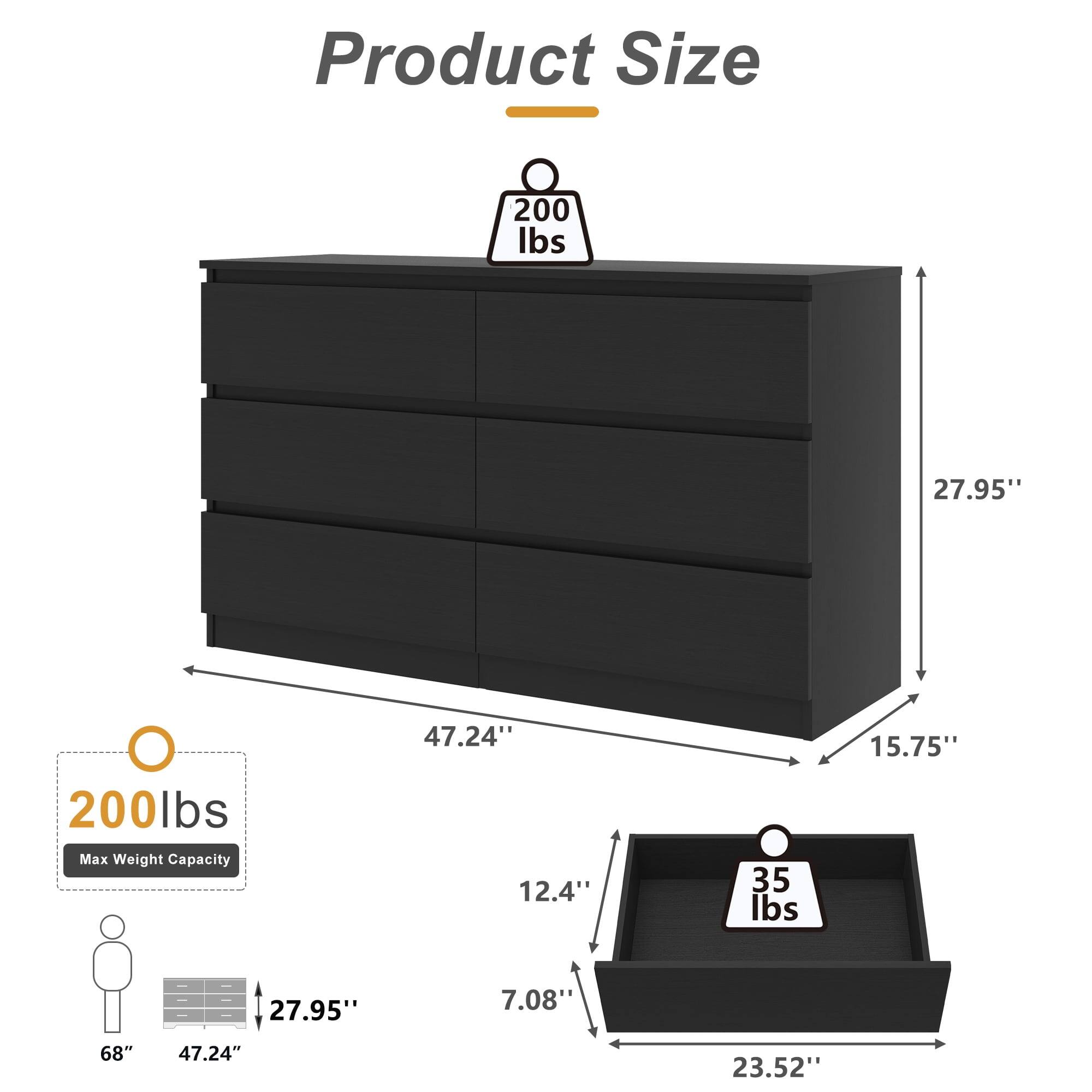 Product Size

- 200 lbs
- 27.95" (height)
- 47.24" (width)
- 15.75" (depth)

Max Weight Capacity: 200 lbs

- 35 lbs (drawer capacity)
- 12.4" (drawer height)
- 7.08" (drawer depth)
- 23.52" (drawer width)

Dimensions:
- 68" (height of person icon)
- 47.24" (width of person icon)
- 27.95" (height of drawer icon)
- 23.52" (width of drawer icon)