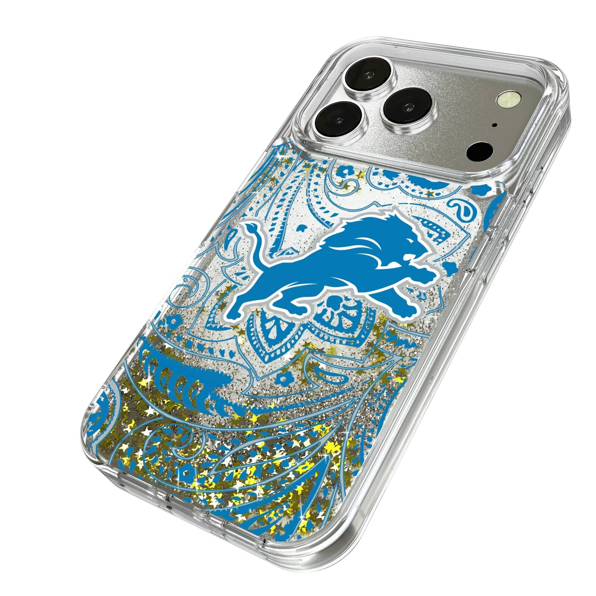 Alt View 1. Keyscaper - Detroit Lions iPhone Paisley Design Glitter Case - 15 Pro Max - Multicolor.