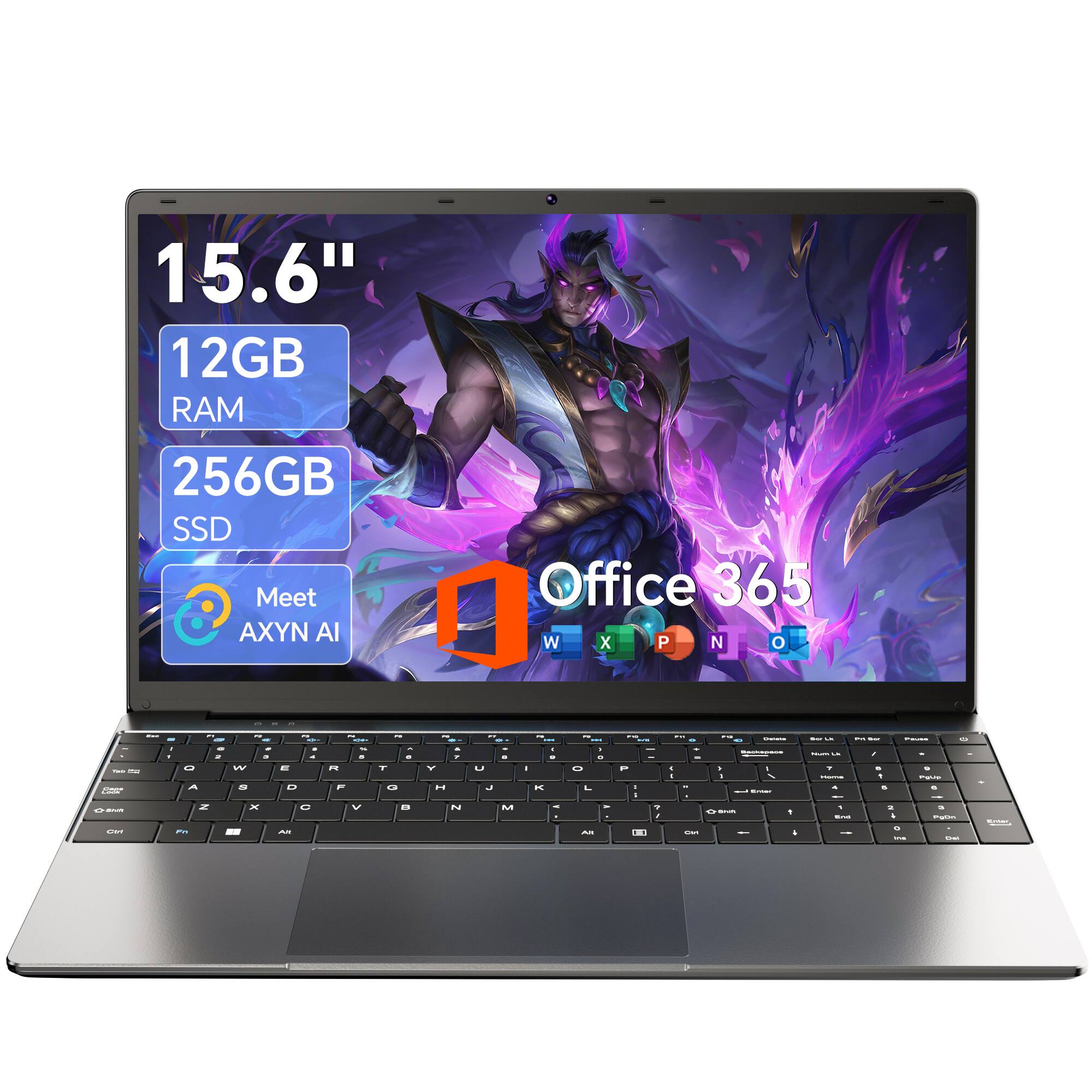 Jumper - Upgraded - 15.6" Computer Laptop - Intel J4105 - 12GB RAM- 256GB SSD - AXYN AI-180°Viewing - Gray