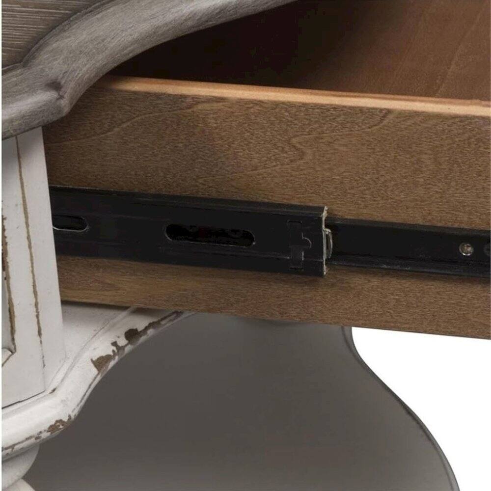 Alt View 3. Starlight Canyon Home - Antique Oval Coffee Table with Drawer And Bottom Shelf in White Finish - White.