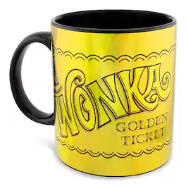 Silver Buffalo - Willy Wonka Golden Ticket Ceramic Mug | Holds 20 Ounces - Gold