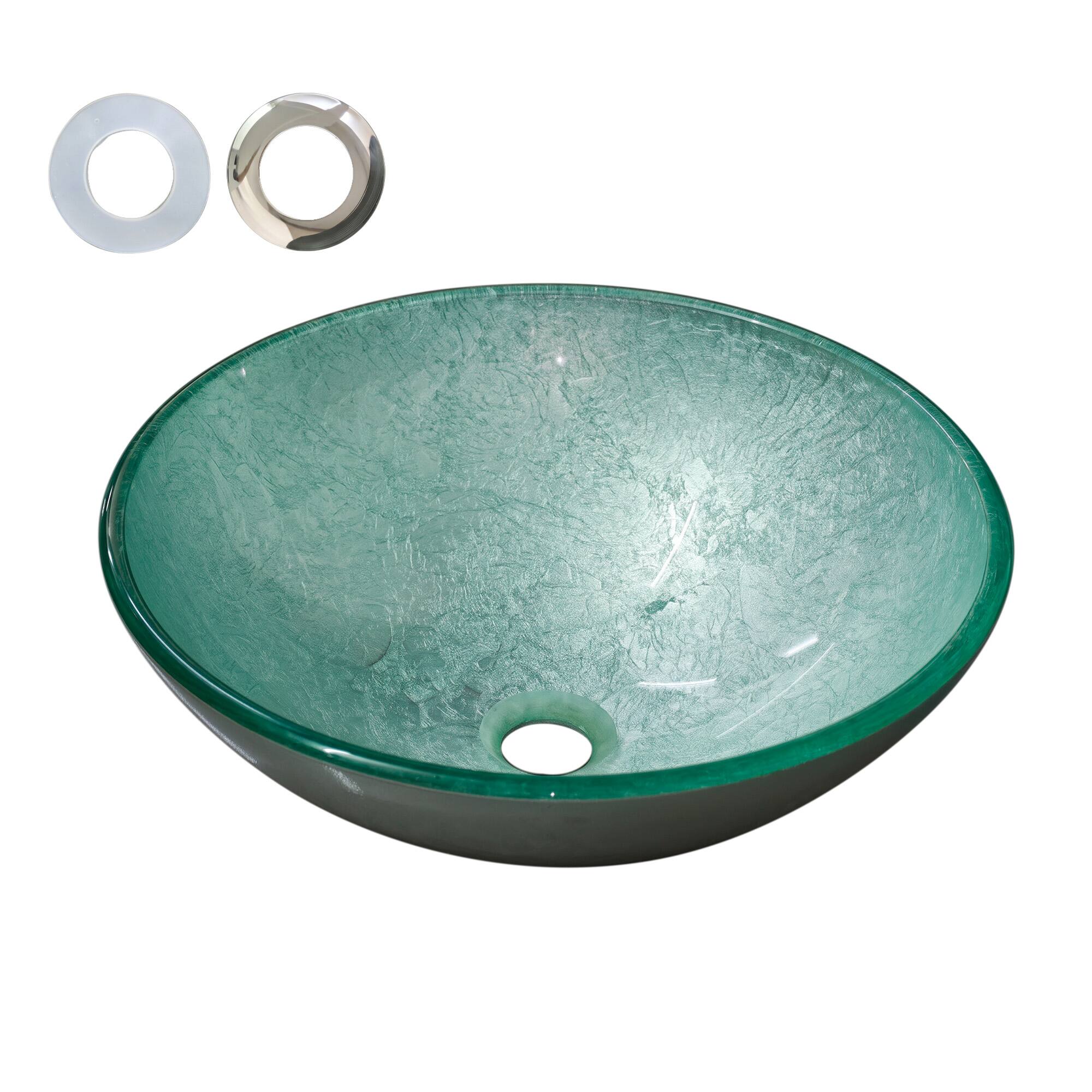 Alt View 6. Boyel Living - Green Ice-Crackle Tempered Glass Vessel Sink Round Artistic Textured Bathroom Sink Bowl Countertop Vanity Basin - Green.
